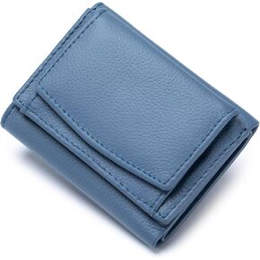 Small Trifold Wallet for Women Genuine Leathe Tiny Wallet with Snap Coin Pouch 7 Card Solts, Black