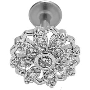 16G CZ Flower Labret Monroe Lip Rings 316L Surgical Steel Tragus Helix Cartilage Flat Back Earrings Studs Medusa Piercing Jewelry for Women