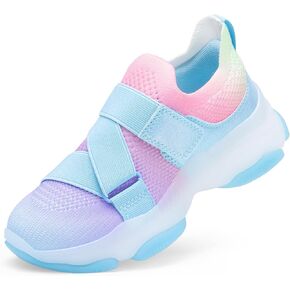 DREAM PAIRS Kids Sneakers Girls Slip-On Shoes Z-Strap Colorful Jelly Sole Walking Shoes