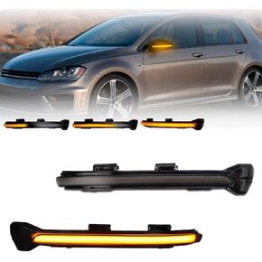 Sequential LED Side Mirror Turn Signal Light Assembly for VW Golf7 R GTI GTD MK7 MK7.5 VII 2015+, Smoked Lens Side Marker Blinker Mirror Lights, Amber Dynamic Turn Signal Lamps