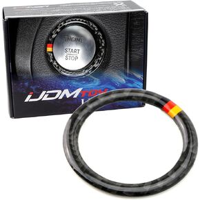 iJDMTOY Black Real Carbon Fiber Engine Push Start Button Surrounding Decoration Ring w/German Flag Color Stripes Compatible with Mercedes C E S R ML GL CLA CLS GLA GLC GLE Class