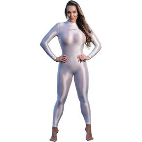 Sexy Hot Sheer Bodysuit Satin Shiny Catsuit Womens Transparent Costume Unitard See Through Jumpsuits