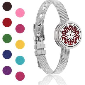 Essential Oil Diffuser Bracelet Aromatherapy Locket Adjustable Bracelet Stainless Steel Tree of Life Watch Chain Bracelet with 10 Pcs Refill Pads for Women