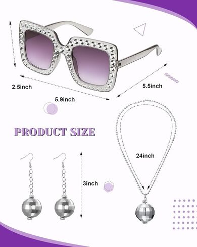 Jexine 7 Pcs 60s 70s Disco Outfits for Women Disco Party Costume Set Top Pants Sunglasses Ball Necklace Earring Wig Halloween in Saudi Arabia