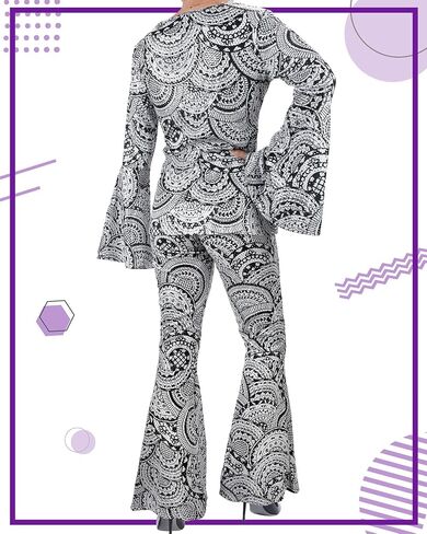 Jexine 7 Pcs 60s 70s Disco Outfits for Women Disco Party Costume Set Top Pants Sunglasses Ball Necklace Earring Wig Halloween in Saudi Arabia