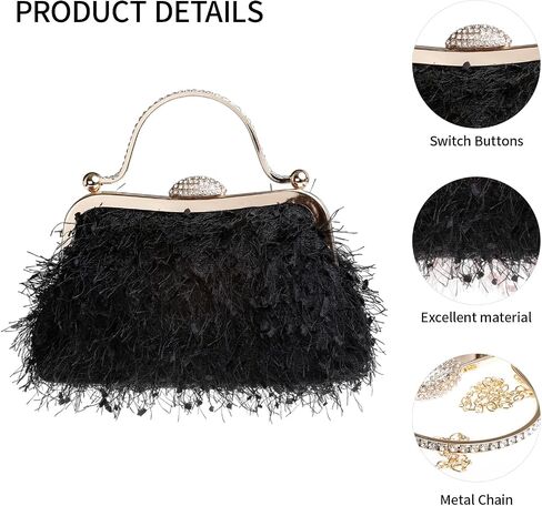 Tassel Women's Evening Handbag Cocktail Prom Formal Clutch Purse Feather Elegant Shoulder Bag for Wedding Banquet in Kuwait