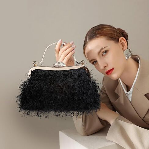 Tassel Women's Evening Handbag Cocktail Prom Formal Clutch Purse Feather Elegant Shoulder Bag for Wedding Banquet in Kuwait