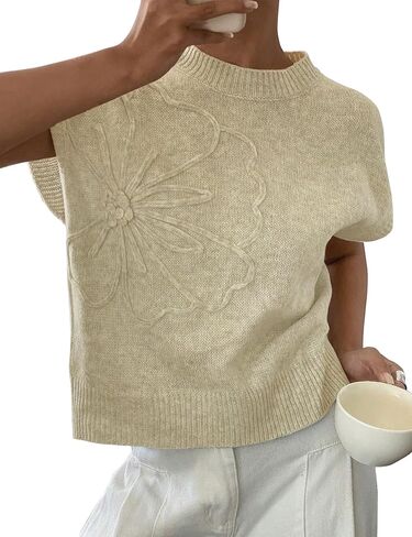 Womens Floral Sweater Vest Cute Cap Sleeve Tops 3D Flower Decor Knit Tank Top Loose Spring Fall Summer Clothes 2025 in Kuwait