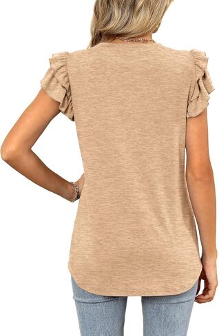Miholl Womens Summer Tops Shuffle Short Sleeve Crew Neck T Shirt غير الرسمي مطوي بلوزات تي شيرت أساسية in Saudi Arabia