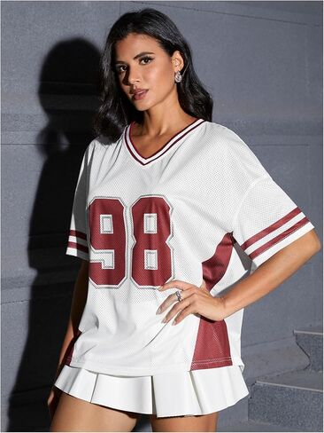 Verdusa Women's Jersey Shirts Y2k Tops Graphic Soccer Summer Oversized T Shirt Top in Saudi Arabia