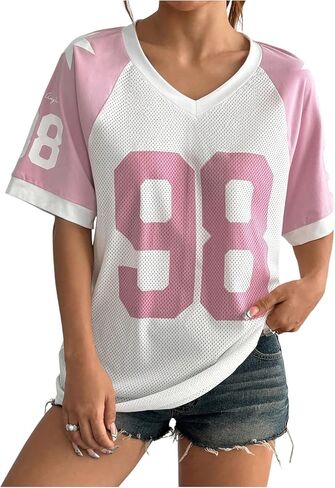 Verdusa Women's Jersey Shirts Y2k Tops Graphic Soccer Summer Oversized T Shirt Top in Saudi Arabia