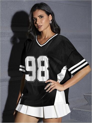 Verdusa Women's Jersey Shirts Y2k Tops Graphic Soccer Summer Oversized T Shirt Top in Kuwait