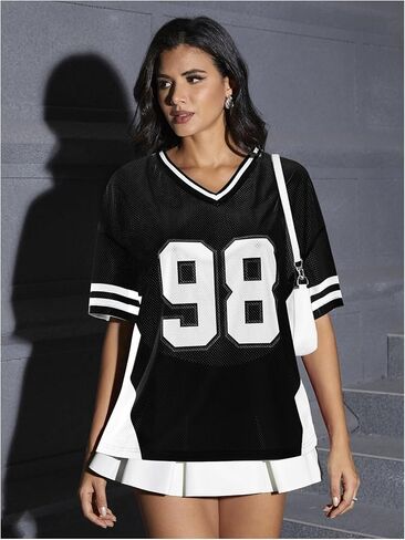 Verdusa Women's Jersey Shirts Y2k Tops Graphic Soccer Summer Oversized T Shirt Top in Kuwait