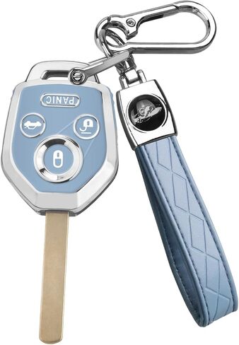QBUC for Subaru Key Fob Cover with Keychain Soft TPU Protection Case Compatible with 2008-2019 Ascent BRZ Crosstrek Forester Impreza Legacy Outback Solterra WRX STI XV (Chrome Trim Blue) in Saudi Arabia