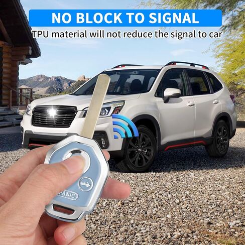 QBUC for Subaru Key Fob Cover with Keychain Soft TPU Protection Case Compatible with 2008-2019 Ascent BRZ Crosstrek Forester Impreza Legacy Outback Solterra WRX STI XV (Chrome Trim Blue) in Saudi Arabia