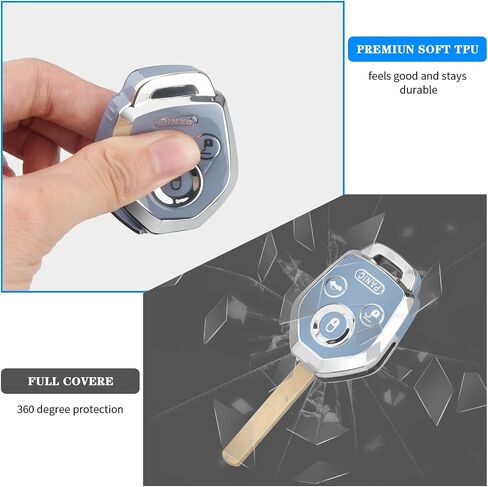 QBUC for Subaru Key Fob Cover with Keychain Soft TPU Protection Case Compatible with 2008-2019 Ascent BRZ Crosstrek Forester Impreza Legacy Outback Solterra WRX STI XV (Chrome Trim Blue) in Saudi Arabia