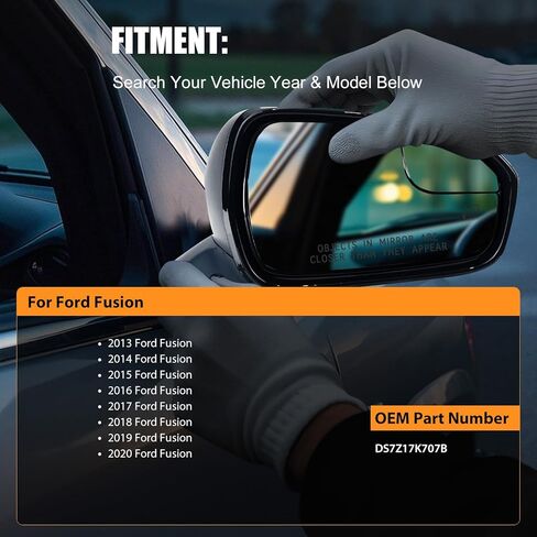 Passenger Side Heated Mirror Glass Replacement for Ford Fusion 2013-2020 - Heated Right Mirrors With Backing Plate, OE DS7Z17K707B in Kuwait