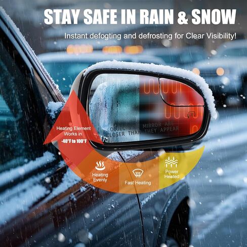 Passenger Side Heated Mirror Glass Replacement for Ford Fusion 2013-2020 - Heated Right Mirrors With Backing Plate, OE DS7Z17K707B in Kuwait