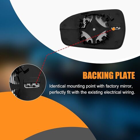 Passenger Side Heated Mirror Glass Replacement for Ford Fusion 2013-2020 - Heated Right Mirrors With Backing Plate, OE DS7Z17K707B in Kuwait