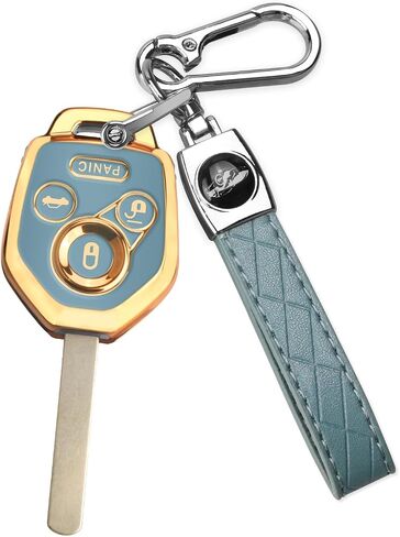 QBUC for Subaru Key Fob Cover with Keychain Soft TPU Protection Case Compatible with 2008-2019 Ascent BRZ Crosstrek Forester Impreza Legacy Outback Solterra WRX STI XV (Chrome Trim Blue) in Saudi Arabia