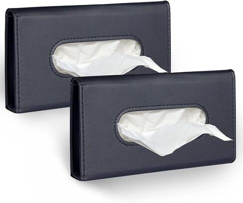 Car Tissue Holder, 2 Pack Sun Visor Napkin Holder, Premium PU Leather, Car Mask Holder for Sun Visor Vehicle, with Tissue Refill, Black&Beige in Kuwait