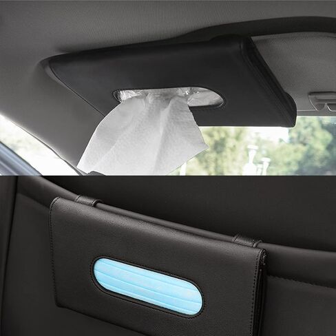 Car Tissue Holder, 2 Pack Sun Visor Napkin Holder, Premium PU Leather, Car Mask Holder for Sun Visor Vehicle, with Tissue Refill, Black&Beige in Kuwait