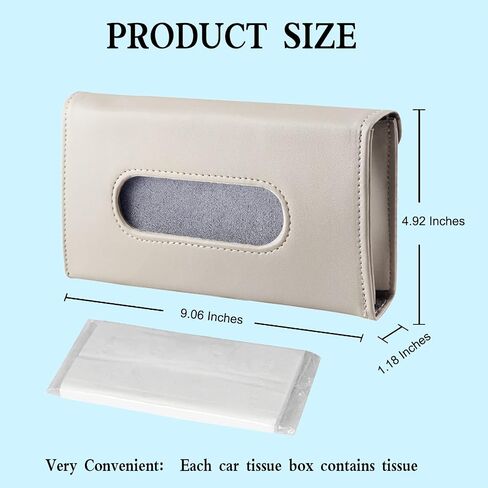 Car Tissue Holder, 2 Pack Sun Visor Napkin Holder, Premium PU Leather, Car Mask Holder for Sun Visor Vehicle, with Tissue Refill, Black&Beige in Kuwait