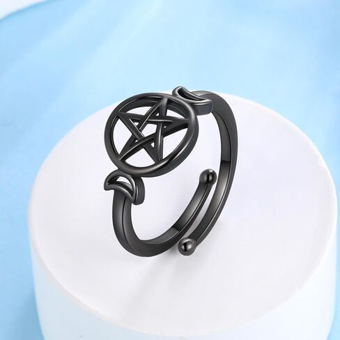 Jewmon 925 Sterling Silver Pentacle Pentagram Ring for Women Wiccan Triple Moon Ring Ring قابلة للتعديل آلهة تميمة التفاف مفتوحة حلقة هدايا مجوهرات الوثنية لأمي ابنة in Kuwait