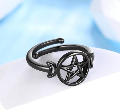 Jewmon 925 Sterling Silver Pentacle Pentagram Ring for Women Wiccan Triple Moon Ring Ring قابلة للتعديل آلهة تميمة التفاف مفتوحة حلقة هدايا مجوهرات الوثنية لأمي ابنة in Kuwait