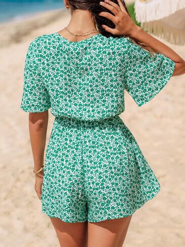 CUPSHE Women's Rompers Plunging Front Tie Short Sleeve Overall Wide Leg Outfit Casual Beach in Saudi Arabia