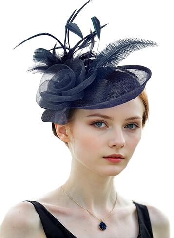 SHUERIET Women's Fascinator Hat with Feathers Flowers,Headband Hair Clip for Weddings,Mesh Church Derby Tea Party in Saudi Arabia