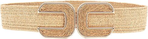 Women's Braided Thick Belt Fashion Holeless Wide Raffia Holeless Elastic Beach Chunky Belt for Summer Dress in Saudi Arabia