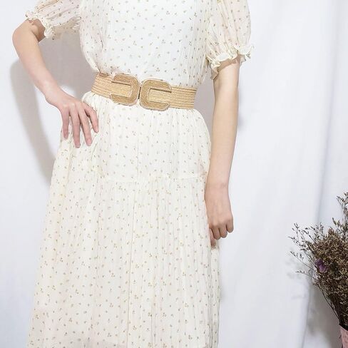 Women's Braided Thick Belt Fashion Holeless Wide Raffia Holeless Elastic Beach Chunky Belt for Summer Dress in Saudi Arabia