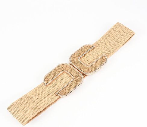 Women's Braided Thick Belt Fashion Holeless Wide Raffia Holeless Elastic Beach Chunky Belt for Summer Dress in Saudi Arabia