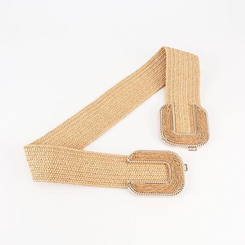 Women's Braided Thick Belt Fashion Holeless Wide Raffia Holeless Elastic Beach Chunky Belt for Summer Dress in Saudi Arabia