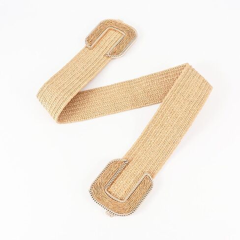 Women's Braided Thick Belt Fashion Holeless Wide Raffia Holeless Elastic Beach Chunky Belt for Summer Dress in Saudi Arabia