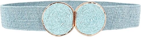Women's Braided Thick Belt Fashion Holeless Wide Raffia Holeless Elastic Beach Chunky Belt for Summer Dress in Saudi Arabia
