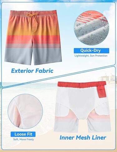 سروال سباحة رجالي سريع الجفاف 4 اتجاهات قابل للتمدد مع بطانة جيرسي فائقة النعومة، مادة ممتازة صديقة للبيئة بعامل حماية من الأشعة فوق البنفسجية 50+ in Kuwait