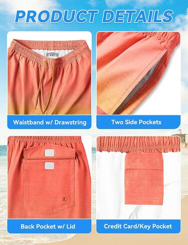 سروال سباحة رجالي سريع الجفاف 4 اتجاهات قابل للتمدد مع بطانة جيرسي فائقة النعومة، مادة ممتازة صديقة للبيئة بعامل حماية من الأشعة فوق البنفسجية 50+ in Kuwait