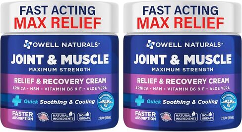 OWELL NATURALS Joint & Muscle Therapy Cream - All-Natural- Maximum Strength Relief & Recovery for Back, Neck, Hands, Feet, Shoulder - Fast-Acting, Non-Greasy, Made in USA in Kuwait
