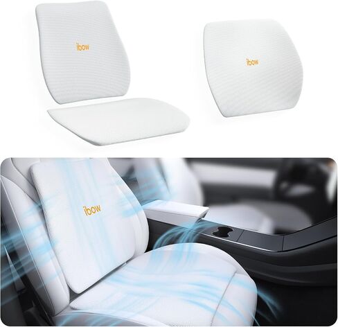 Seat Cushion Back Support Lumbar Pillow for Tesla Model Y 3 S X Hollow-Out Breathable Mesh Seat Pad and Back Strong Support Hip Lumbar Pain Relief for Driving Car Office Home Chair Use, White in Saudi Arabia