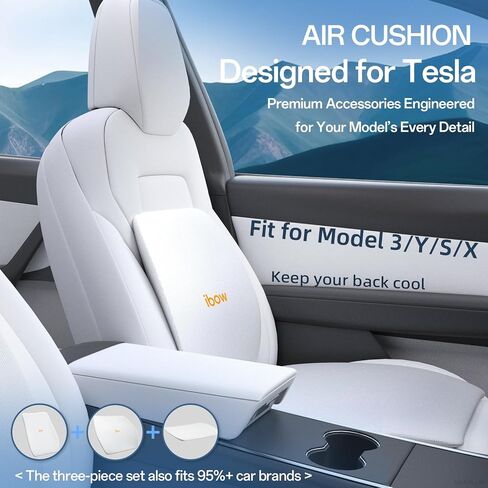Seat Cushion Back Support Lumbar Pillow for Tesla Model Y 3 S X Hollow-Out Breathable Mesh Seat Pad and Back Strong Support Hip Lumbar Pain Relief for Driving Car Office Home Chair Use, White in Saudi Arabia