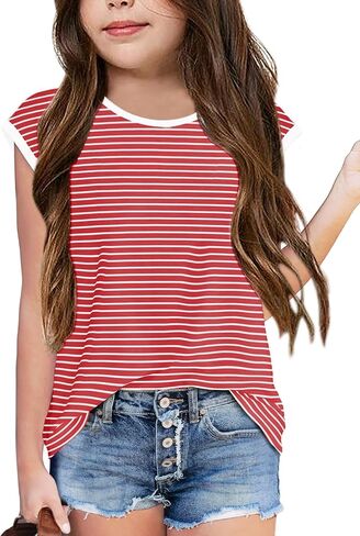 Vivitulip Girl’s Cap Sleeve Summer Tops Color Block Striped Loose Fit Kid’s Cami Shirts in Saudi Arabia