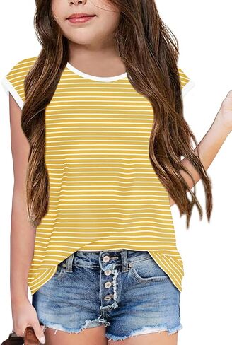 Vivitulip Girl’s Cap Sleeve Summer Tops Color Block Striped Loose Fit Kid’s Cami Shirts in Saudi Arabia