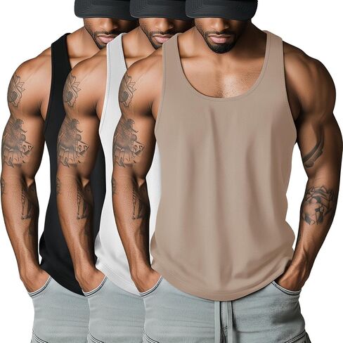 Riyiper 3 Pack Men's Big and Tall U Tluck Tops M-5XL Alcyless Compression Tees Beach Disual Summer Muscle Gym Syrts in Kuwait