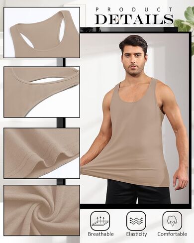 Riyiper 3 Pack Men's Big and Tall U Tluck Tops M-5XL Alcyless Compression Tees Beach Disual Summer Muscle Gym Syrts in Kuwait