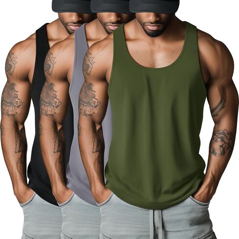 Riyiper 3 Pack Men's Big and Tall U Tluck Tops M-5XL Alcyless Compression Tees Beach Disual Summer Muscle Gym Syrts in Kuwait