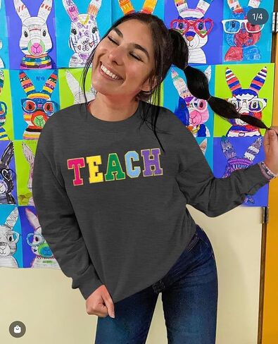 ALLTB Teacher Sweatshirt for Womens Colorful Retro Teacher Pullover Embroidery Teacher Life Casual Long Sleeve Tops in Saudi Arabia