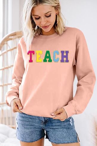 alltb teacher sweatshirt for womens colorful Retro Teacher Pullover Pullover Exteor Teacher Life Long Long Sleeve Tops in Saudi Arabia