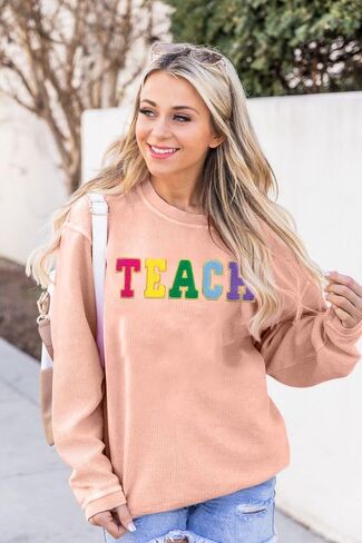 alltb teacher sweatshirt for womens colorful Retro Teacher Pullover Pullover Exteor Teacher Life Long Long Sleeve Tops in Saudi Arabia
